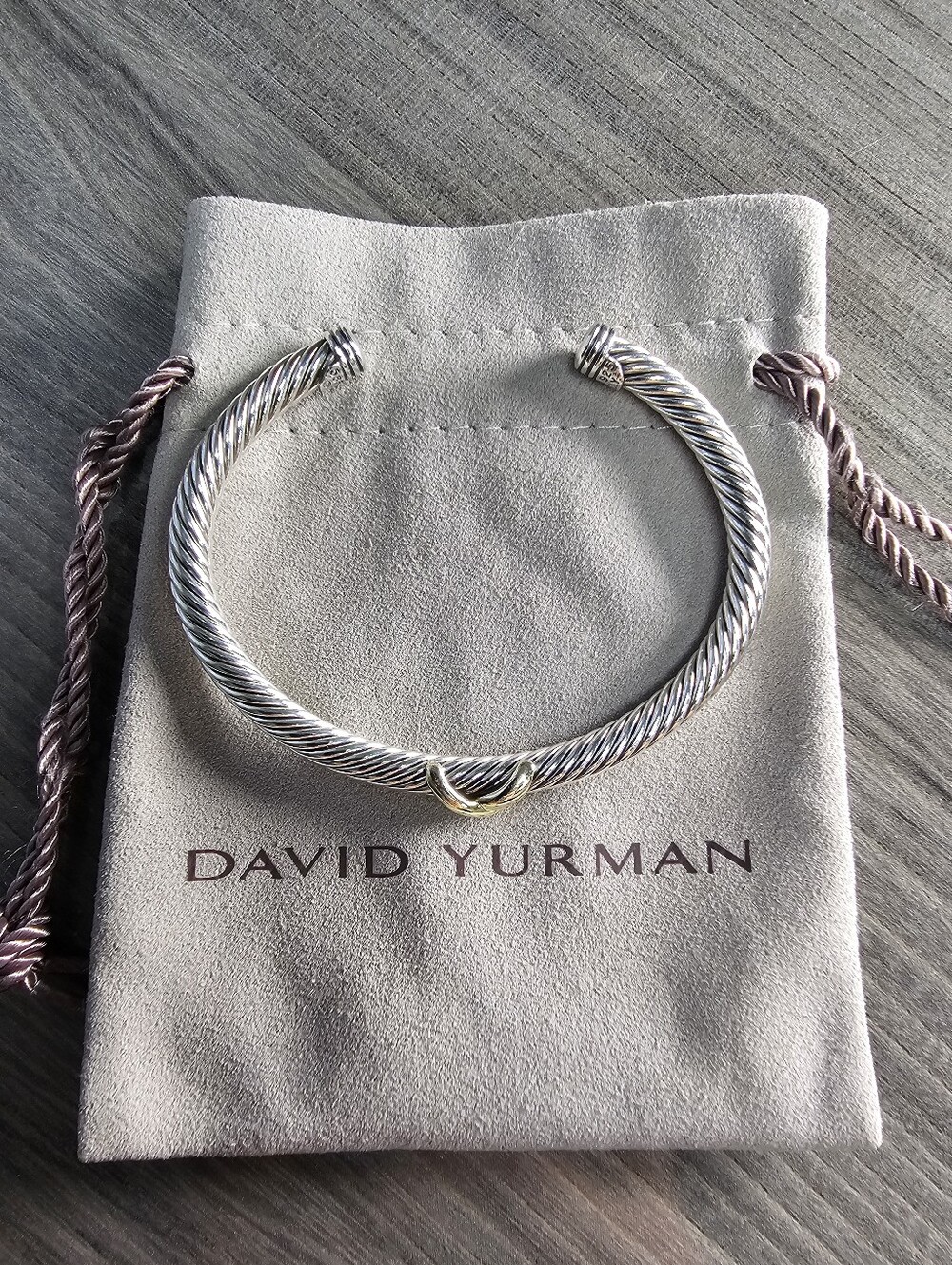 David Yurman X Classic Cable Station Bracelet Sterling Silver 14K 5mm Medium